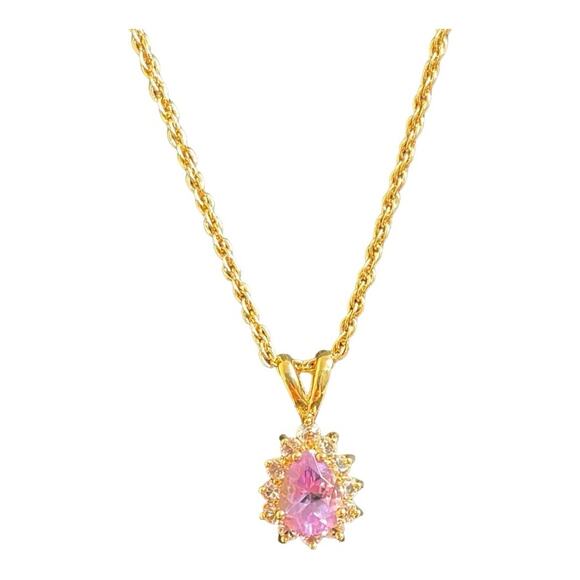 Amethyst and CZ Pendant on Gold Tone Chain - Picture 1 of 4